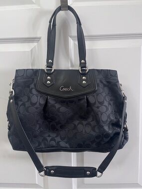 Coach Black Signature Canvas Tote with Detachable Strap